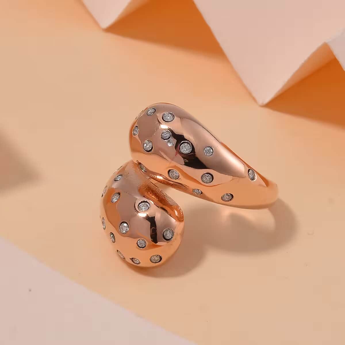 Raindrop Ring in 18Kt Rose Gold over Hypoallergenic Stainless Steel and Simulated Diamonds (Size 6.0) 0.60 ctw image number 1