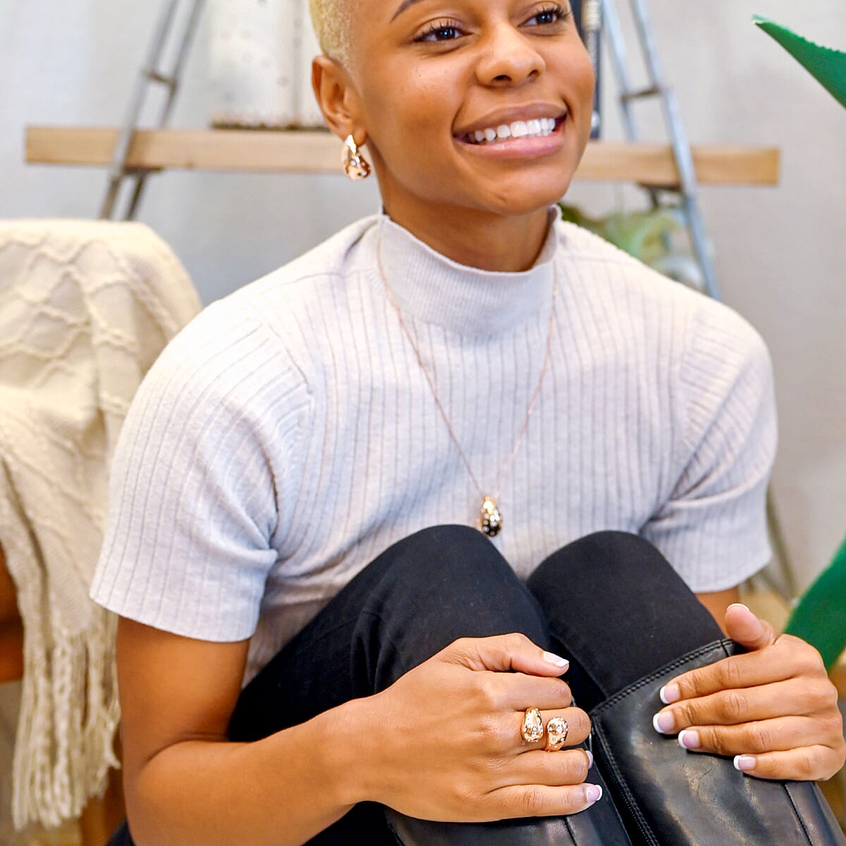 Raindrop Ring in 18Kt Rose Gold over Hypoallergenic Stainless Steel and Simulated Diamonds (Size 8.0) 0.60 ctw image number 5