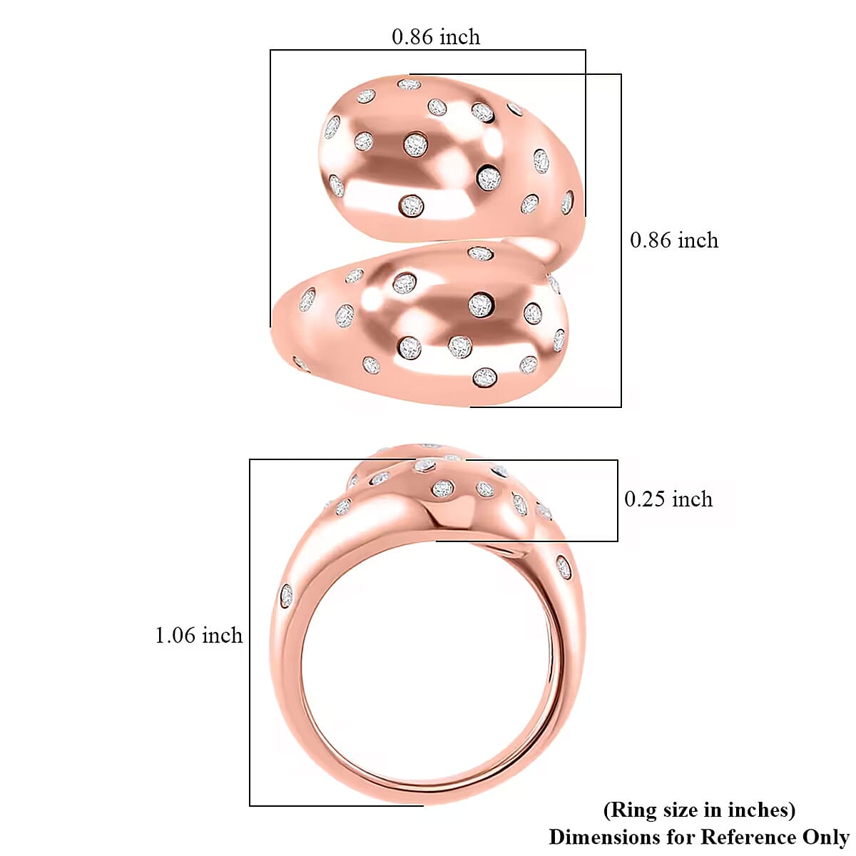 Raindrop Ring in 18Kt Rose Gold over Hypoallergenic Stainless Steel and Simulated Diamonds (Size 8.0) 0.60 ctw image number 6