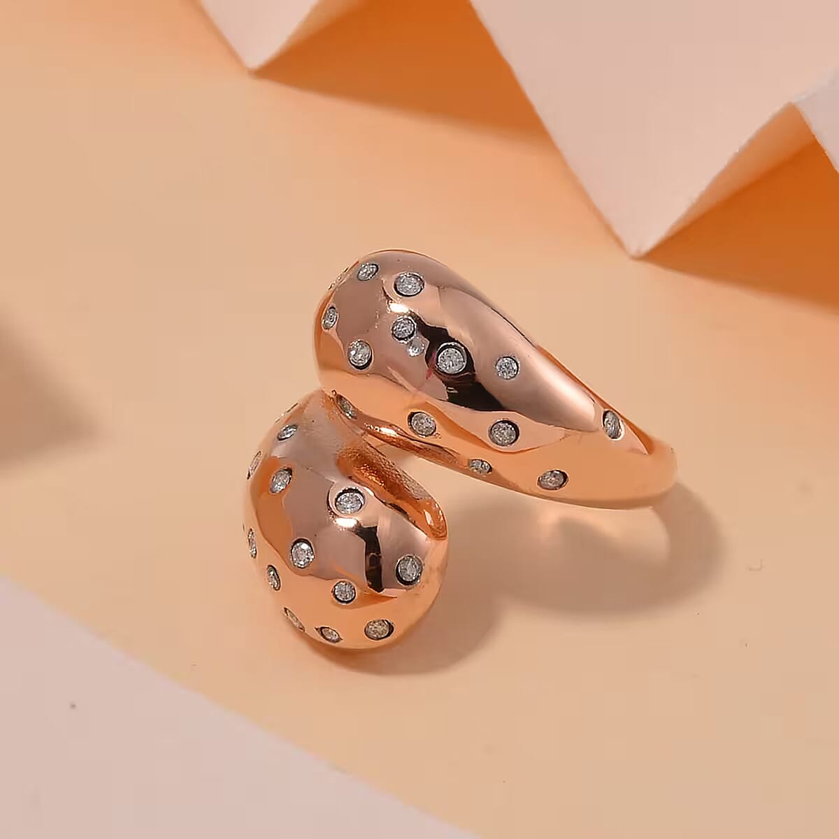 Raindrop Ring in 18Kt Rose Gold over Hypoallergenic Stainless Steel and Simulated Diamonds (Size 10.0) 0.60 ctw image number 1