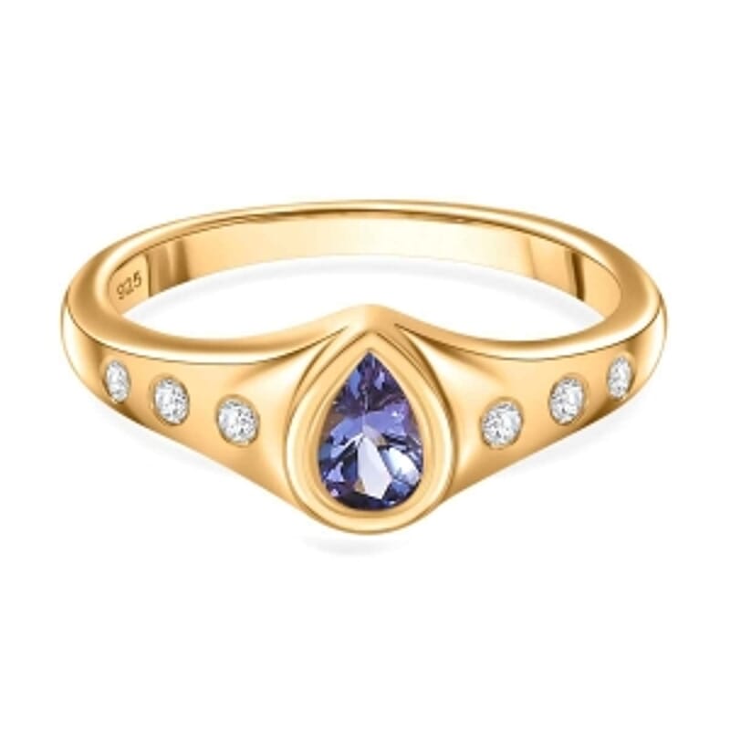Tanzanite and White Zircon 0.47 ctw Ring in Vermeil Yellow Gold Over Sterling Silver (Size 8)
