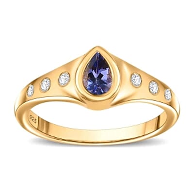 Tanzanite and White Zircon 0.47 ctw Ring in Vermeil Yellow Gold Over Sterling Silver (Size 8)