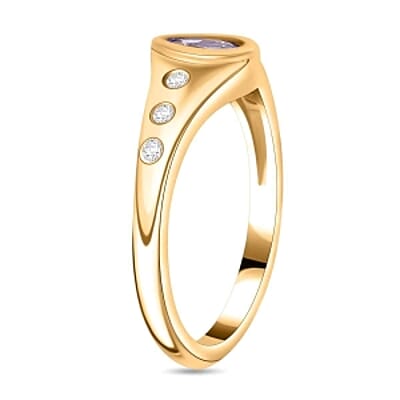 Tanzanite and White Zircon 0.47 ctw Ring in Vermeil Yellow Gold Over Sterling Silver (Size 8)