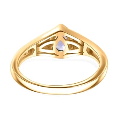 Tanzanite and White Zircon 0.47 ctw Ring in Vermeil Yellow Gold Over Sterling Silver (Size 8)