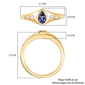 Tanzanite and White Zircon 0.47 ctw Ring in Vermeil Yellow Gold Over Sterling Silver (Size 8)