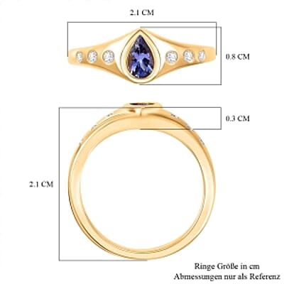 Tanzanite and White Zircon 0.47 ctw Ring in Vermeil Yellow Gold Over Sterling Silver (Size 8)