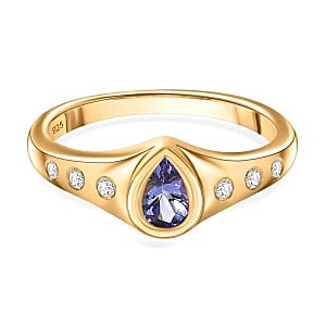 Tanzanite and White Zircon 0.40 ctw Ring in 18K Vermeil Yellow Gold Over Sterling Silver (Size 9.0)