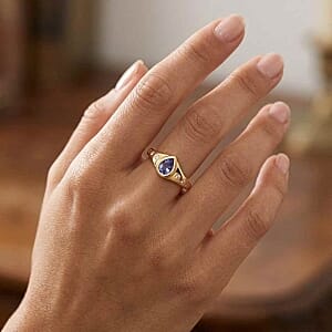 Tanzanite and White Zircon 0.40 ctw Ring in 18K Vermeil Yellow Gold Over Sterling Silver (Size 9.0)