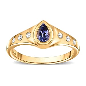 Tanzanite and White Zircon 0.40 ctw Ring in 18K Vermeil Yellow Gold Over Sterling Silver (Size 9.0)