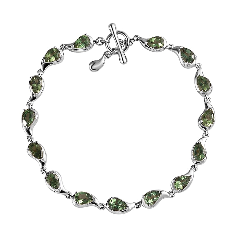 D'Joy Andranomaro Green Apatite Raindrop Bracelet in Rhodium Over Sterling Silver (7.25 In) 7.25 ctw