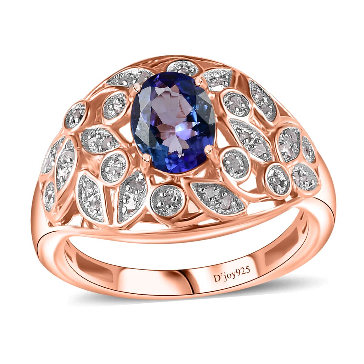 Tanzanite and Uncut Natural Pink Diamond Leaves Ring in 18K Vermeil Rose Gold Over Sterling Silver (Size 7) image number 0