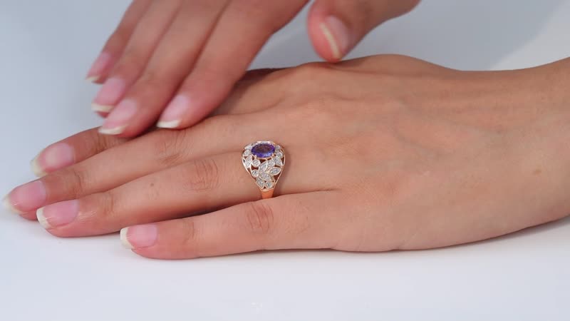 Tanzanite and Uncut Natural Pink Diamond Leaves Ring in 18K Vermeil Rose Gold Over Sterling Silver (Size 7)