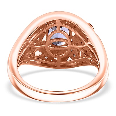 D'Joy Tanzanite and Uncut Natural Pink Diamond 1.60 Ctw Botanical Bliss Ring in 18K Vermeil Rose Gold Over Sterling Silver (Size 7.0)
