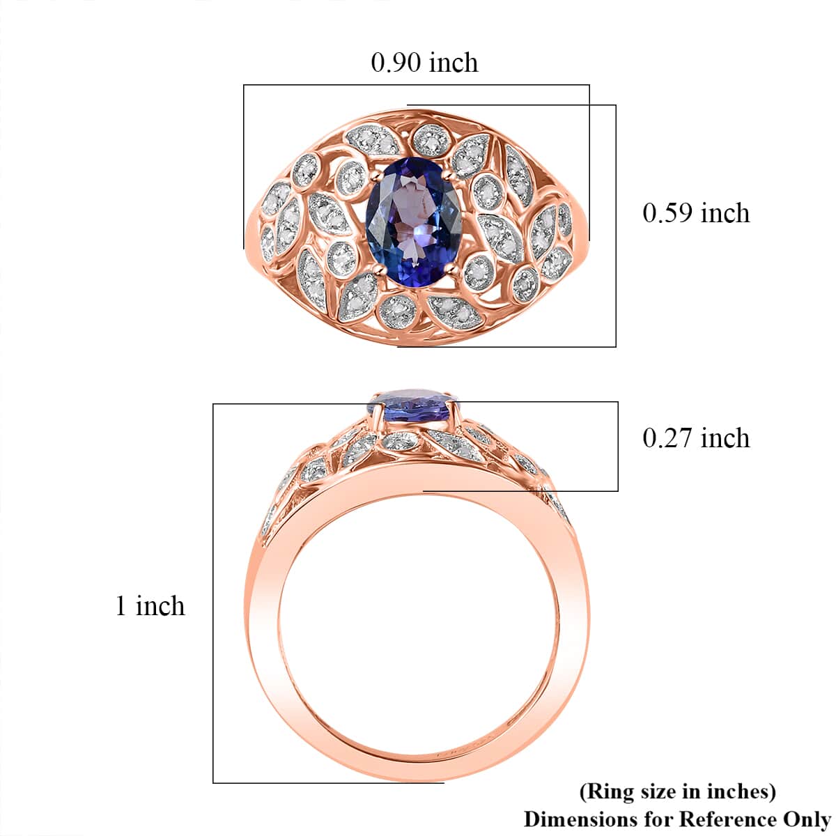 Tanzanite and Uncut Natural Pink Diamond Leaves Ring in 18K Vermeil Rose Gold Over Sterling Silver (Size 7) image number 5