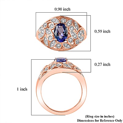 D'Joy Tanzanite and Uncut Natural Pink Diamond 1.60 Ctw Botanical Bliss Ring in 18K Vermeil Rose Gold Over Sterling Silver (Size 7.0)