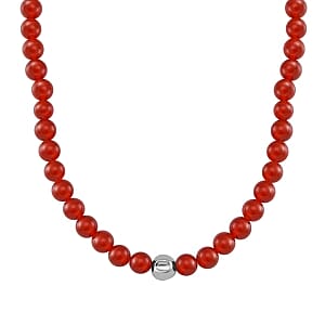 Round Red Agate 365.00 ctw Necklace in Silvertone 20-22 Inches