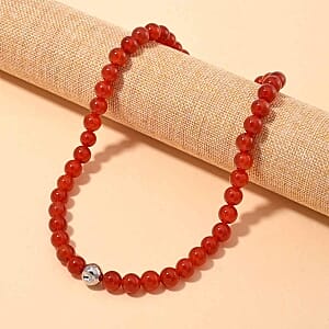 Round Red Agate 365.00 ctw Necklace in Silvertone 20-22 Inches
