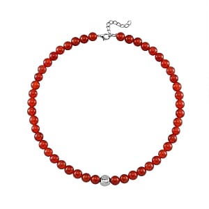 Round Red Agate 365.00 ctw Necklace in Silvertone 20-22 Inches