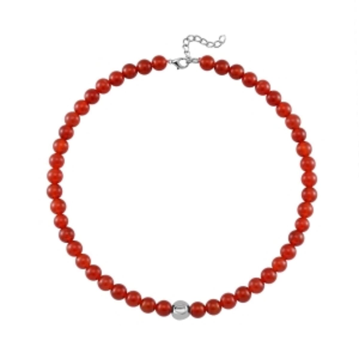 Round Red Agate 365.00 ctw Necklace in Silvertone 20-22 Inches image number 2