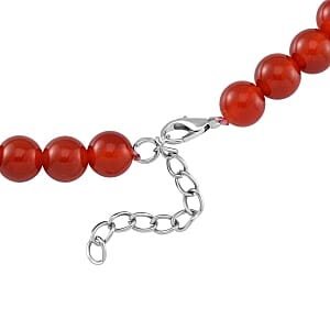 Round Red Agate 365.00 ctw Necklace in Silvertone 20-22 Inches