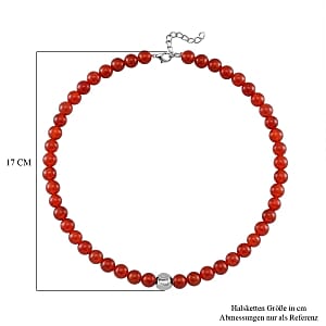 Round Red Agate 365.00 ctw Necklace in Silvertone 20-22 Inches
