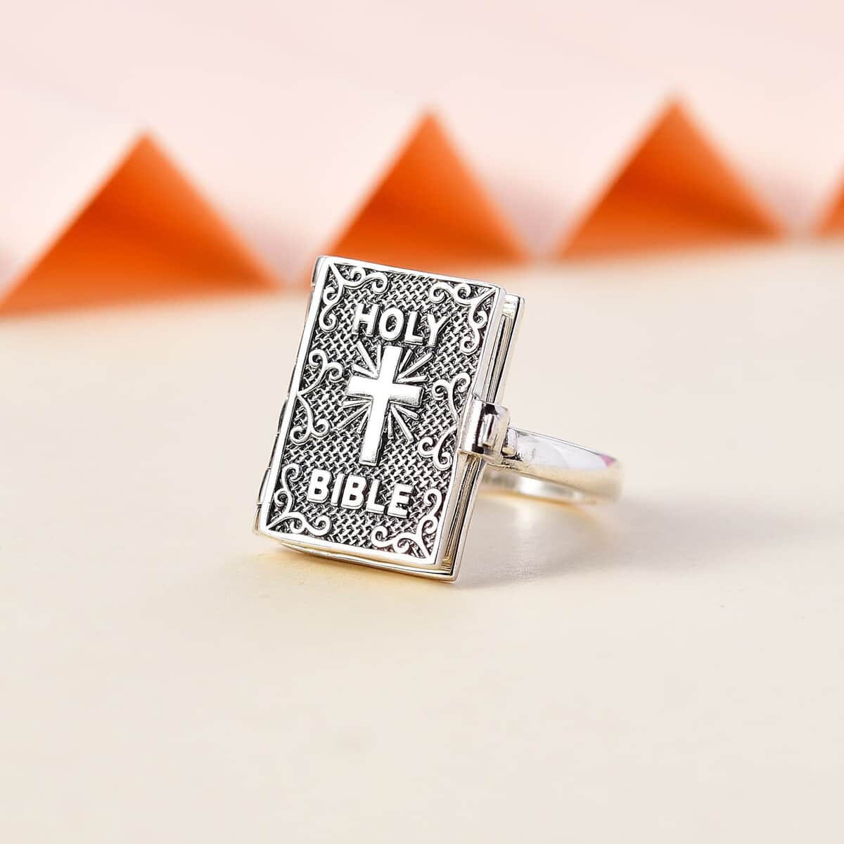 Sterling Silver Holy Cross Bible Ring (Size 5.0) 8.50 Grams image number 1