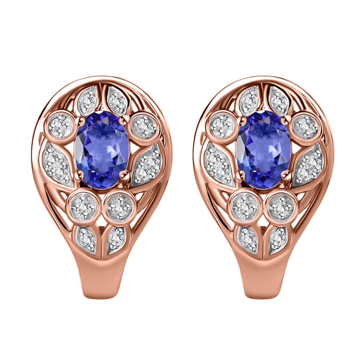 Tanzanite and Uncut Natural Pink Diamond 1.05 ctw J-Hoop Earrings in 18K Vermeil Rose Gold Over Sterling Silver image number 0