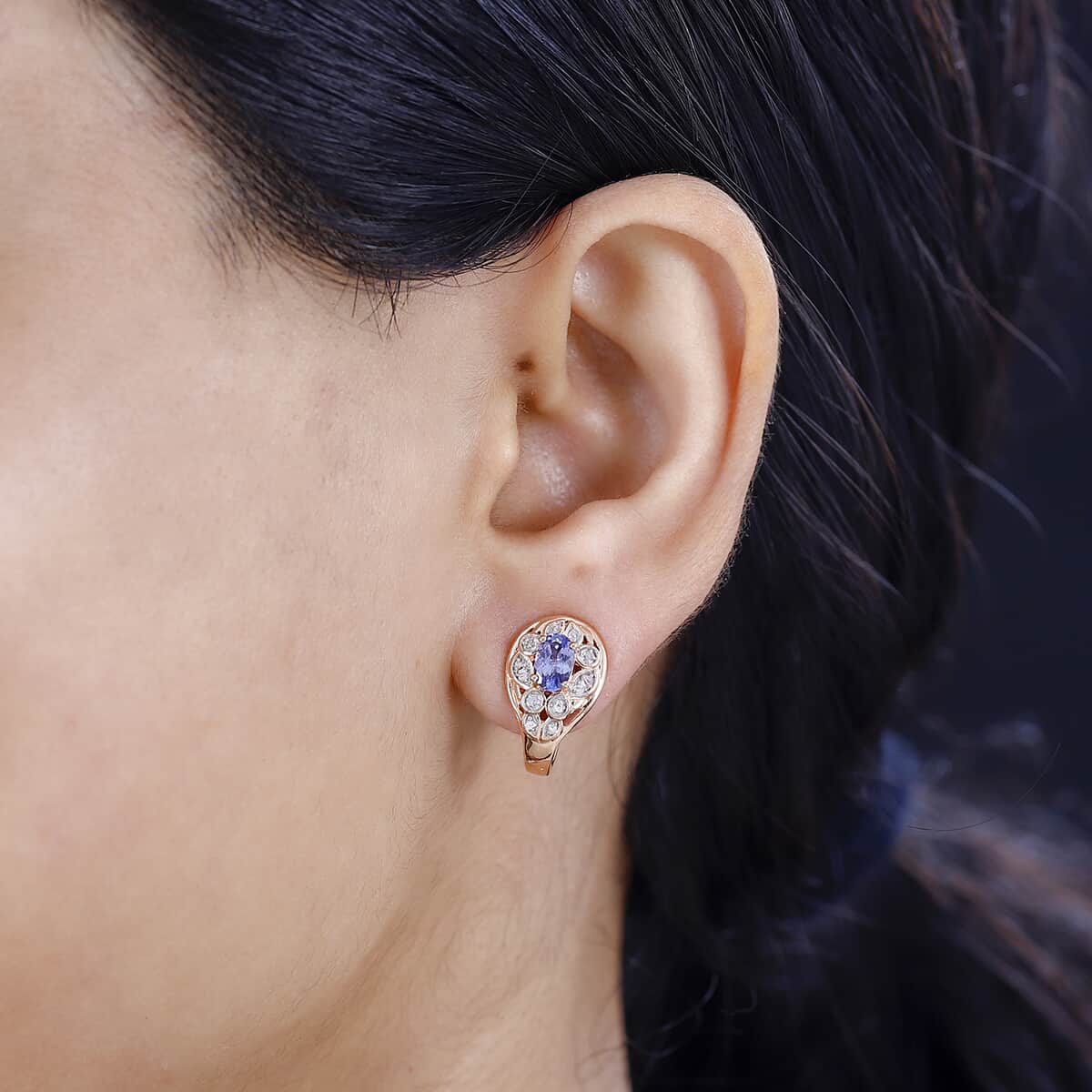 Tanzanite and Uncut Natural Pink Diamond 1.00 ctw Botanical Bliss Earrings in 18K Vermeil Rose Gold Over Sterling Silver image number 2