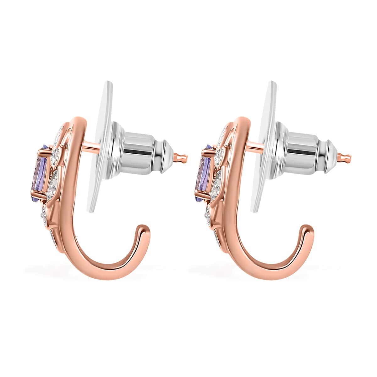 Tanzanite and Uncut Natural Pink Diamond 1.00 ctw Botanical Bliss Earrings in 18K Vermeil Rose Gold Over Sterling Silver image number 3