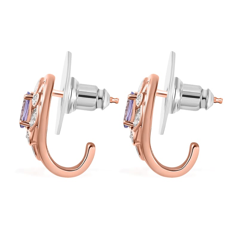 Tanzanite and Uncut Natural Pink Diamond 1.00 ctw Botanical Bliss Earrings in 18K Vermeil Rose Gold Over Sterling Silver