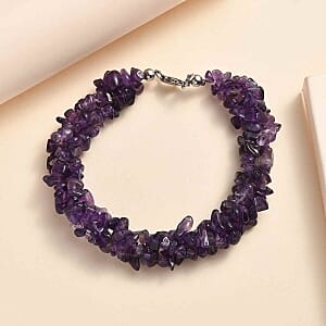African Amethyst 110.00 ctw Bracelet in Rhodium Over Sterling Silver (7.50 In)