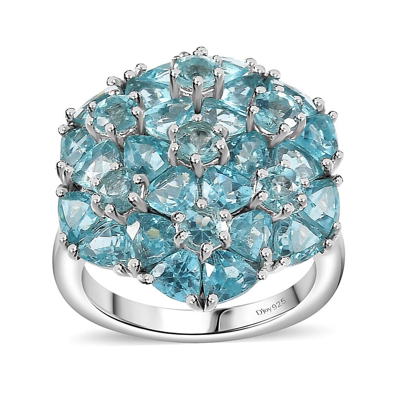 D'Joy Betroka Blue Apatite 5.25 ctw Bunch of Flower Ring in Rhodium Over Sterling Silver (Size 5.0)