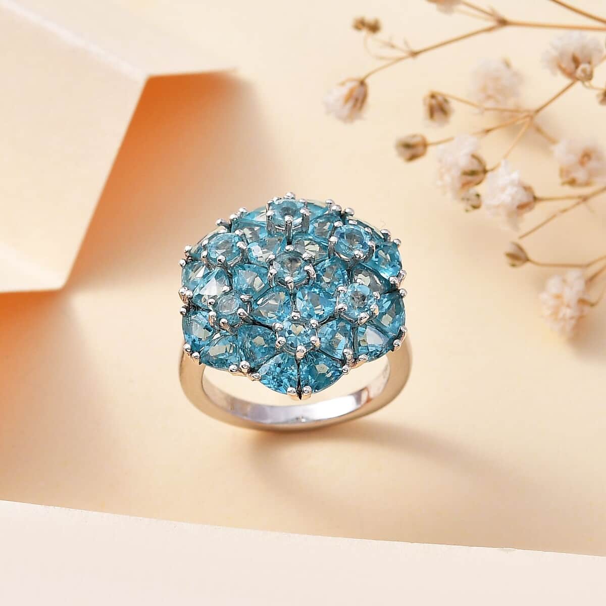 Betroka Blue Apatite Cluster Ring in Rhodium Over Sterling Silver (Size 5.0) 5.25 ctw image number 1