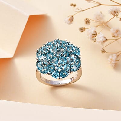 D'Joy Betroka Blue Apatite 5.25 ctw Bunch of Flower Ring in Rhodium Over Sterling Silver (Size 5.0)