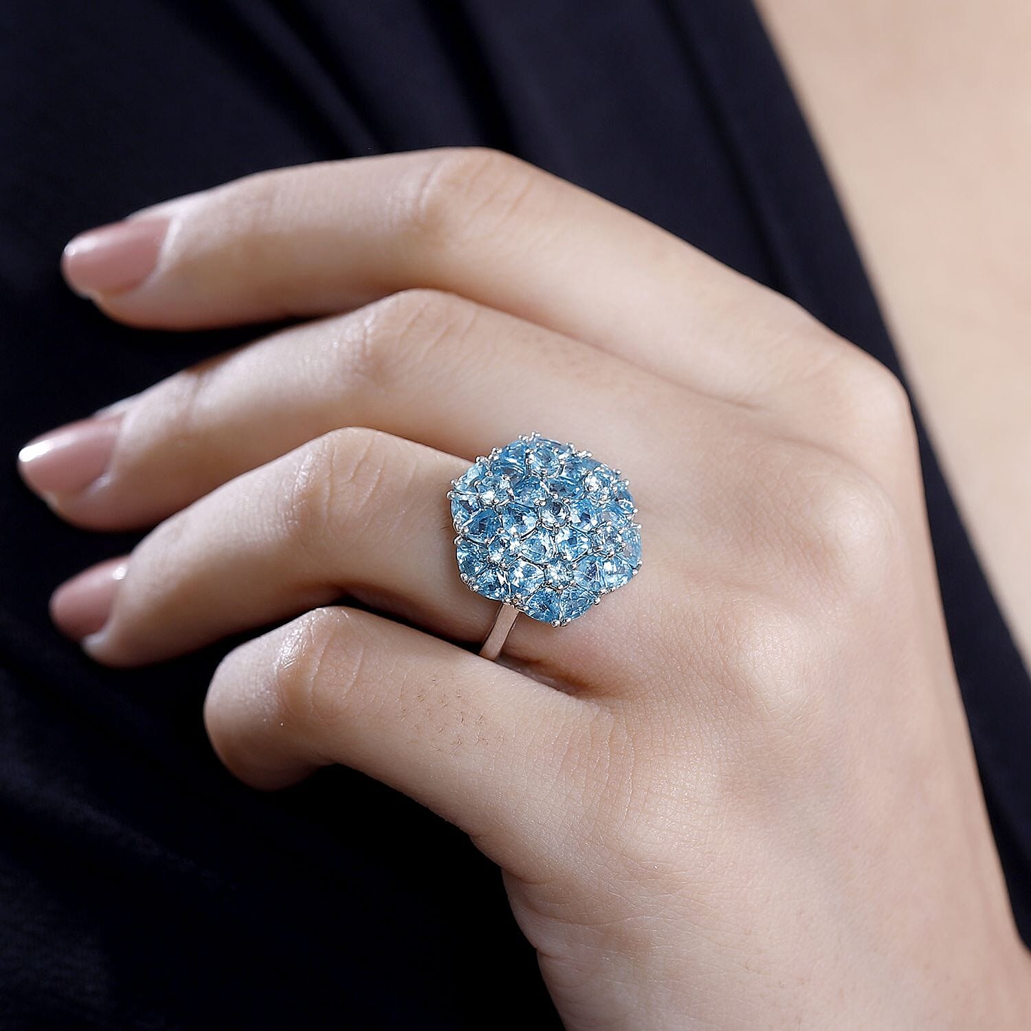 D'Joy Betroka Blue Apatite 5.25 ctw Bunch of Flower Ring in Rhodium Over Sterling Silver (Size 5.0)