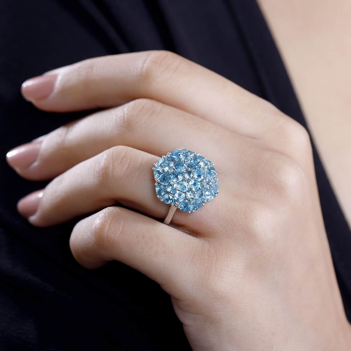 Betroka Blue Apatite Cluster Ring in Rhodium Over Sterling Silver (Size 5.0) 5.25 ctw image number 2