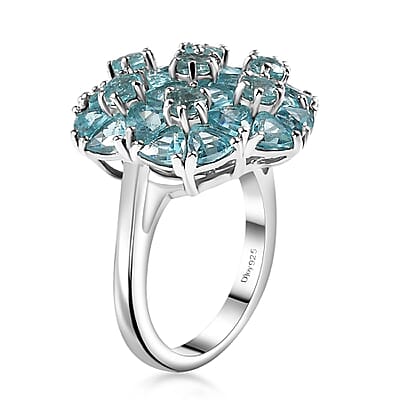 D'Joy Betroka Blue Apatite 5.25 ctw Bunch of Flower Ring in Rhodium Over Sterling Silver (Size 5.0)