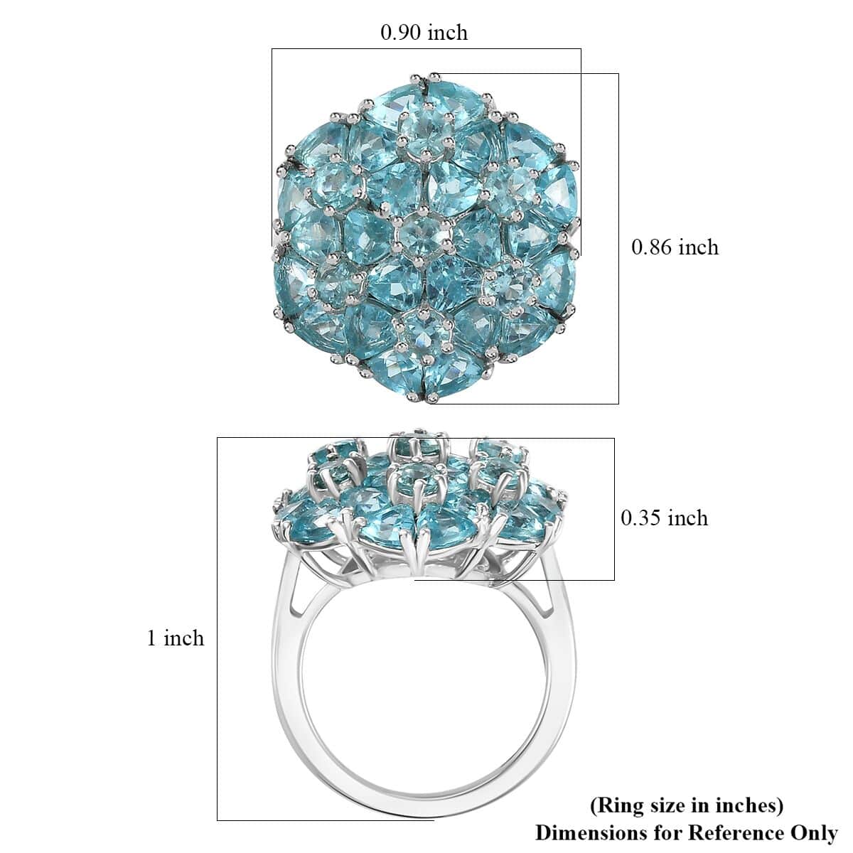 Betroka Blue Apatite Cluster Ring in Rhodium Over Sterling Silver (Size 5.0) 5.25 ctw image number 5