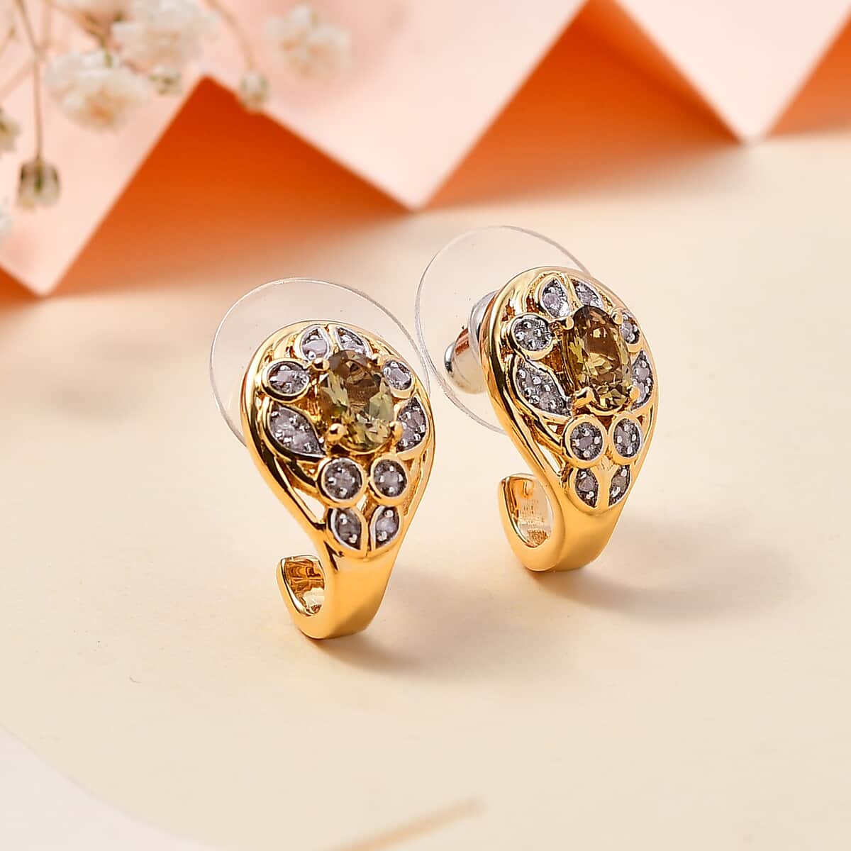 Golden Tanzanite and Uncut White Diamond 1.10 ctw Botanical Bliss Earrings in 18K Vermeil Yellow Gold Over Sterling Silver image number 1