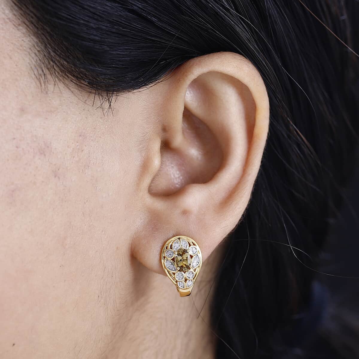 Golden Tanzanite and Uncut White Diamond 1.10 ctw Botanical Bliss Earrings in 18K Vermeil Yellow Gold Over Sterling Silver image number 2