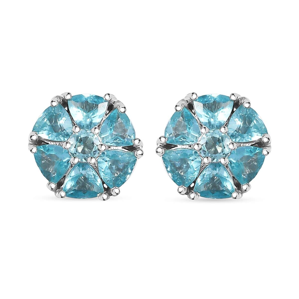 Betroka Blue Apatite 1.75 ctw Flower Stud Earrings in Rhodium Over Sterling Silver image number 0