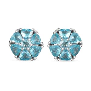 Betroka Blue Apatite 1.75 ctw Flower Stud Earrings in Rhodium Over Sterling Silver