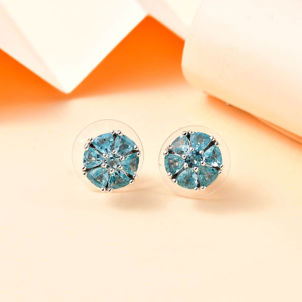 Betroka Blue Apatite 1.75 ctw Flower Stud Earrings in Rhodium Over Sterling Silver image number 1