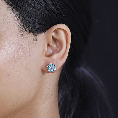 Betroka Blue Apatite 1.75 ctw Flower Stud Earrings in Rhodium Over Sterling Silver
