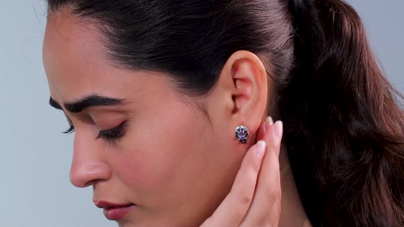 Peacock Tanzanite and Uncut Green Diamond 1.20 ctw Botanical Bliss Earrings in Rhodium Over Sterling Silver
