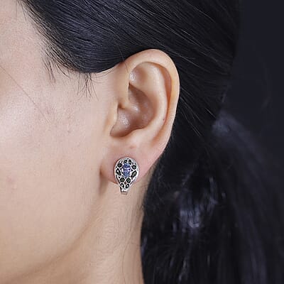 Peacock Tanzanite and Uncut Green Diamond 1.20 ctw Botanical Bliss Earrings in Rhodium Over Sterling Silver
