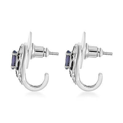 Peacock Tanzanite and Uncut Green Diamond 1.20 ctw Botanical Bliss Earrings in Rhodium Over Sterling Silver