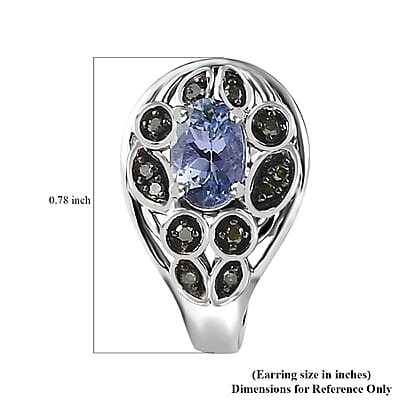 Peacock Tanzanite and Uncut Green Diamond 1.20 ctw Botanical Bliss Earrings in Rhodium Over Sterling Silver