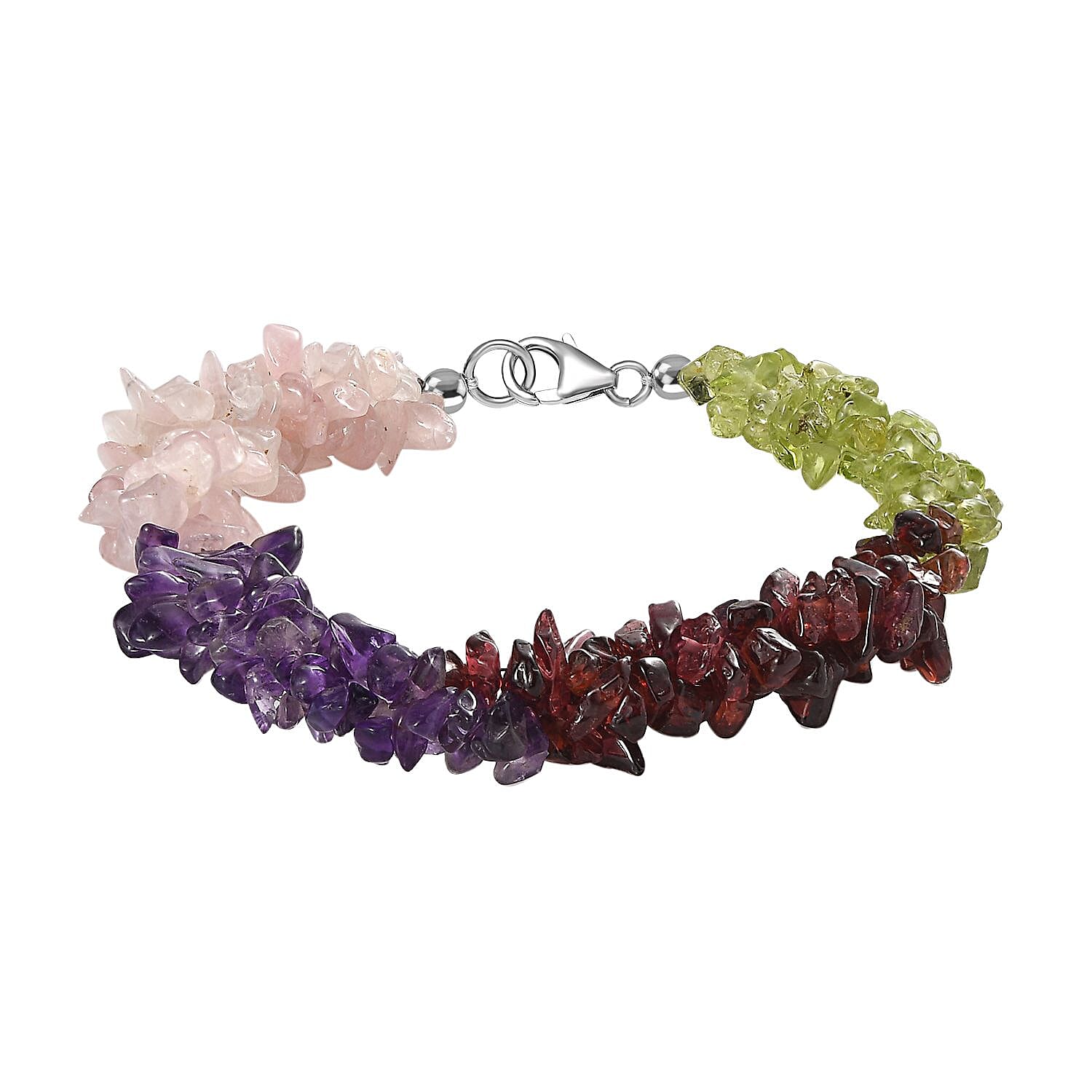 Mozambique Garnet and Peridot 111.85 ctw Bracelet in Rhodium Over Sterling Silver (7.50 In)