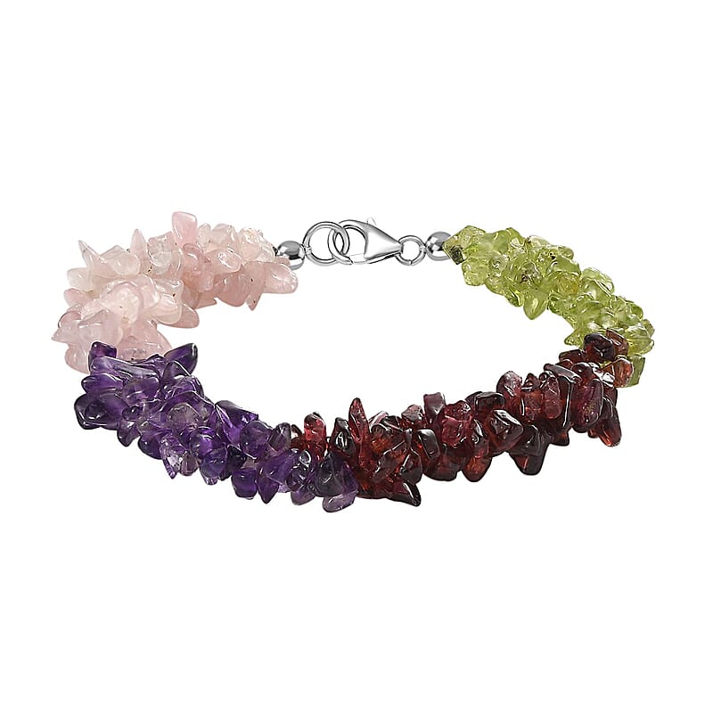 Mozambique Garnet and Peridot 111.85 ctw Bracelet in Rhodium Over Sterling Silver (7.50 In)